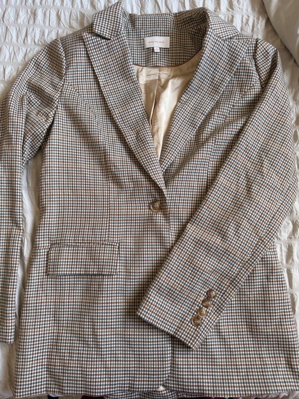 Skies are blue Houndstooth Tailored Blazer - Beige & Brown